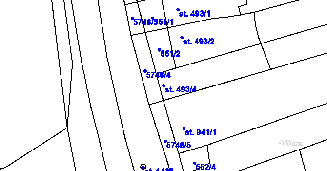 Parcela st. 493/4 v KÚ Kojetín, Katastrální mapa