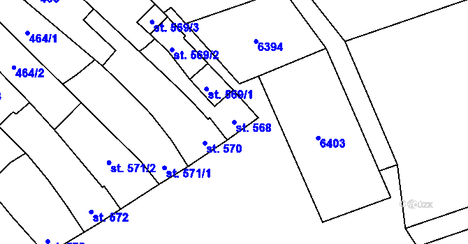 Parcela st. 568 v KÚ Kojetín, Katastrální mapa