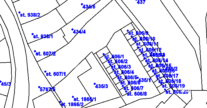 Parcela st. 606/1 v KÚ Kojetín, Katastrální mapa