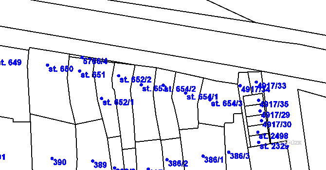 Parcela st. 654/2 v KÚ Kojetín, Katastrální mapa