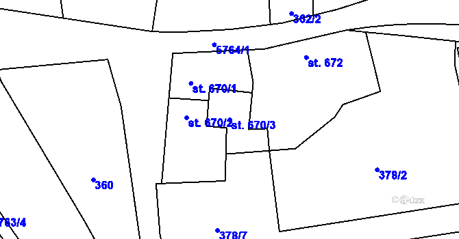 Parcela st. 670/3 v KÚ Kojetín, Katastrální mapa