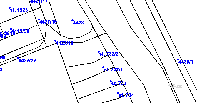 Parcela st. 732/2 v KÚ Kojetín, Katastrální mapa