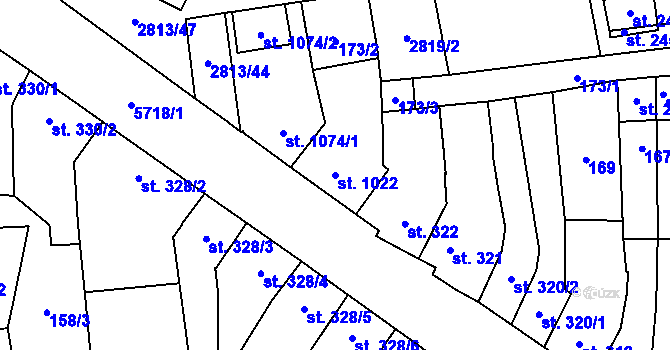 Parcela st. 1022 v KÚ Kojetín, Katastrální mapa