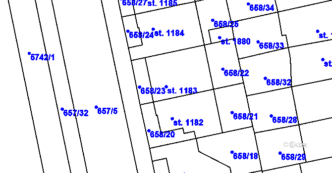 Parcela st. 1183 v KÚ Kojetín, Katastrální mapa