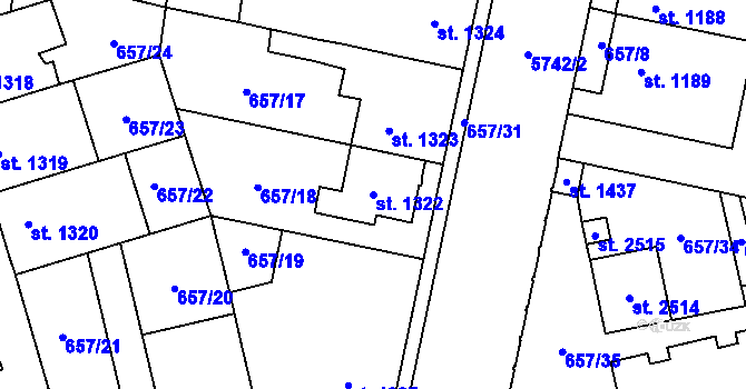 Parcela st. 1322 v KÚ Kojetín, Katastrální mapa