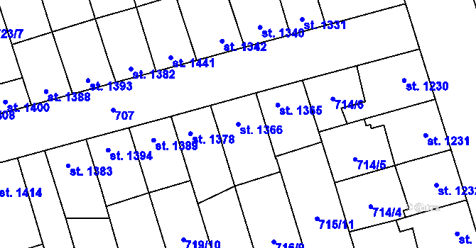 Parcela st. 1366 v KÚ Kojetín, Katastrální mapa