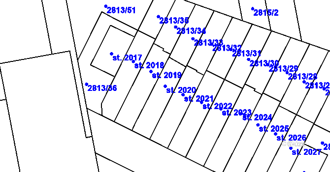 Parcela st. 2020 v KÚ Kojetín, Katastrální mapa