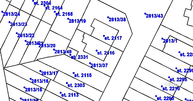 Parcela st. 2116 v KÚ Kojetín, Katastrální mapa