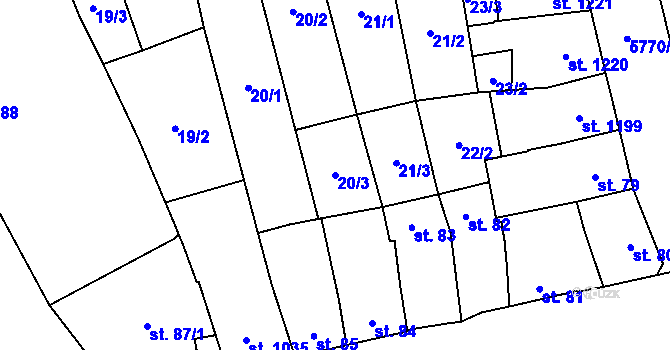 Parcela st. 20/3 v KÚ Kojetín, Katastrální mapa