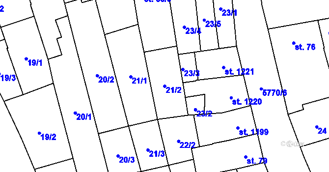 Parcela st. 21/2 v KÚ Kojetín, Katastrální mapa