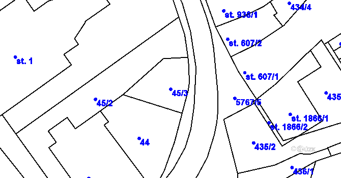 Parcela st. 45/3 v KÚ Kojetín, Katastrální mapa