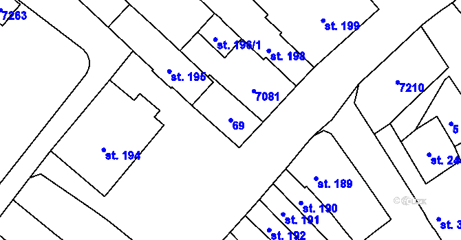 Parcela st. 69 v KÚ Kojetín, Katastrální mapa