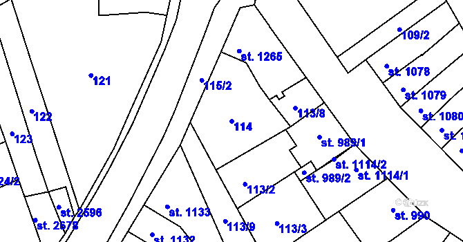 Parcela st. 114 v KÚ Kojetín, Katastrální mapa