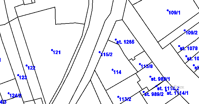 Parcela st. 115/2 v KÚ Kojetín, Katastrální mapa