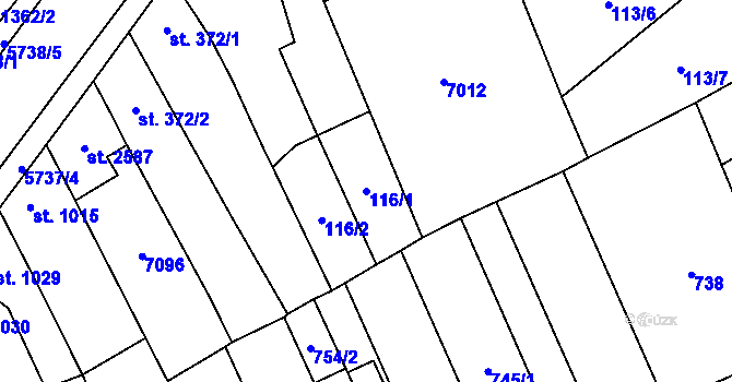 Parcela st. 116/1 v KÚ Kojetín, Katastrální mapa