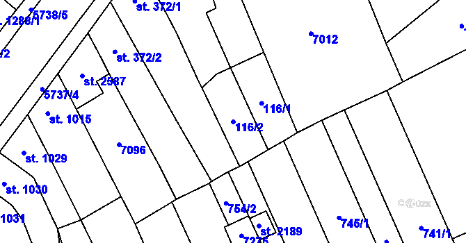 Parcela st. 116/2 v KÚ Kojetín, Katastrální mapa