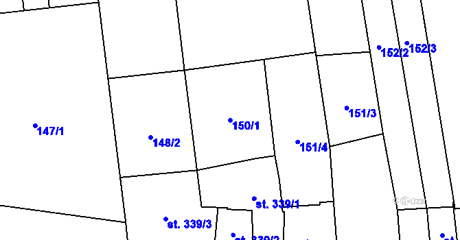 Parcela st. 150/1 v KÚ Kojetín, Katastrální mapa