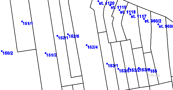 Parcela st. 152/4 v KÚ Kojetín, Katastrální mapa