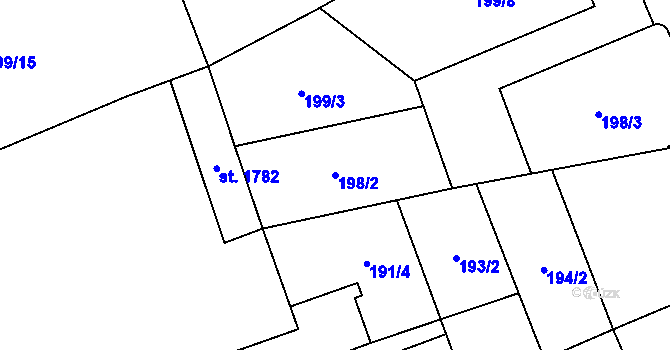 Parcela st. 198/2 v KÚ Kojetín, Katastrální mapa