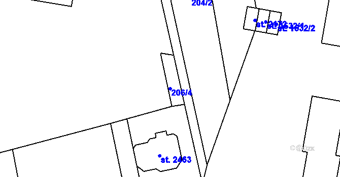 Parcela st. 206/4 v KÚ Kojetín, Katastrální mapa