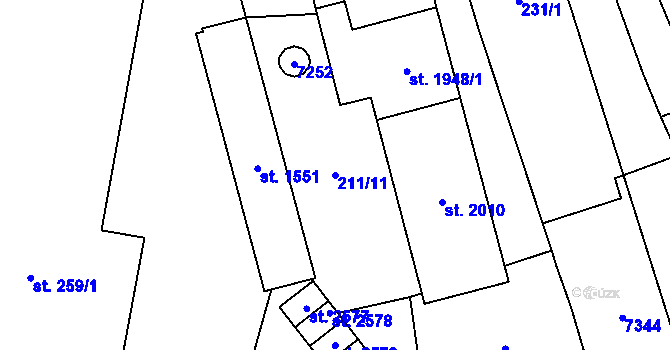 Parcela st. 211/11 v KÚ Kojetín, Katastrální mapa