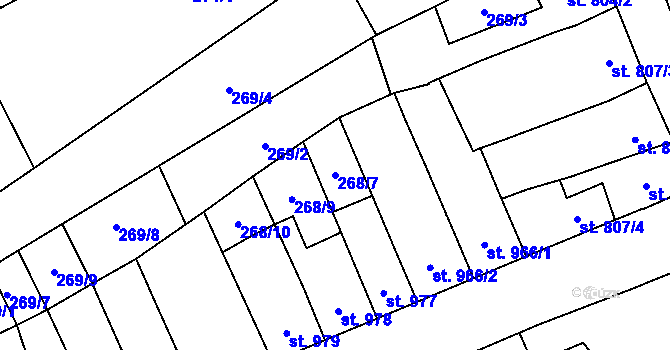 Parcela st. 268/7 v KÚ Kojetín, Katastrální mapa