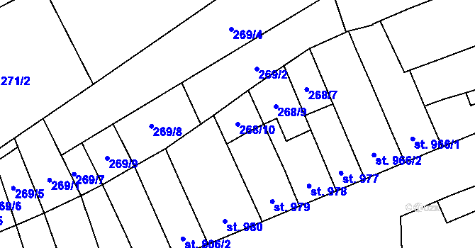 Parcela st. 268/10 v KÚ Kojetín, Katastrální mapa