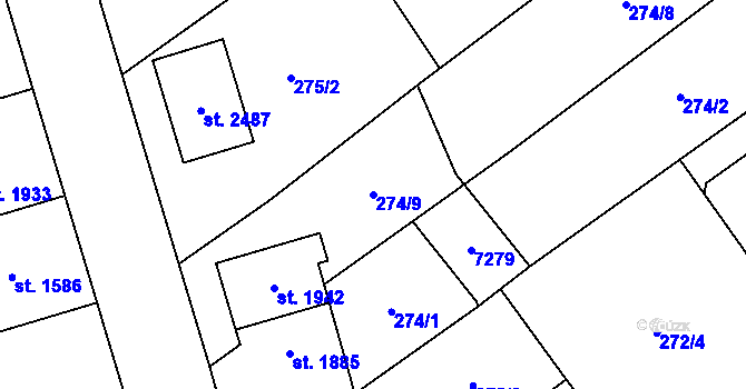 Parcela st. 274/9 v KÚ Kojetín, Katastrální mapa