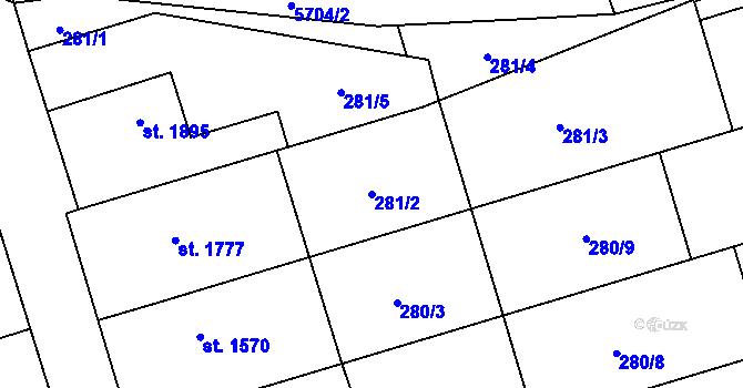 Parcela st. 281/2 v KÚ Kojetín, Katastrální mapa