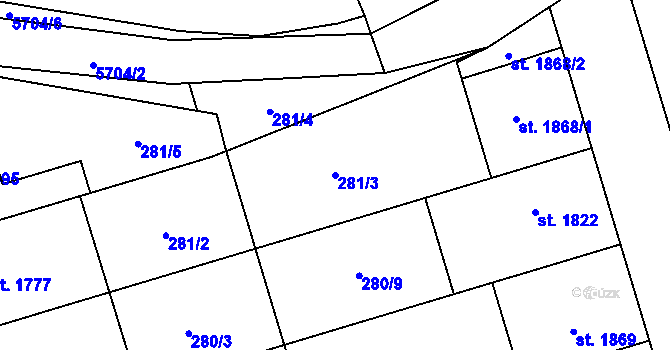 Parcela st. 281/3 v KÚ Kojetín, Katastrální mapa