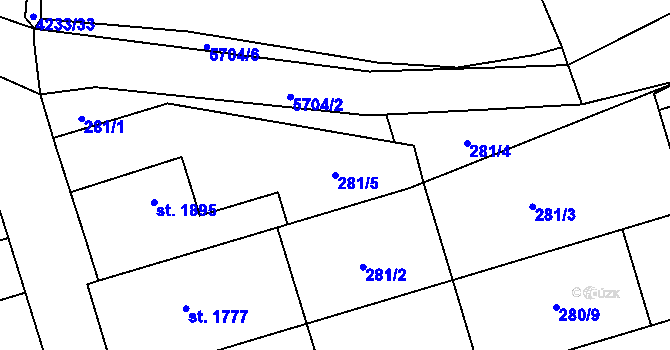 Parcela st. 281/5 v KÚ Kojetín, Katastrální mapa