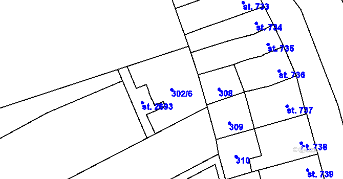 Parcela st. 302/6 v KÚ Kojetín, Katastrální mapa