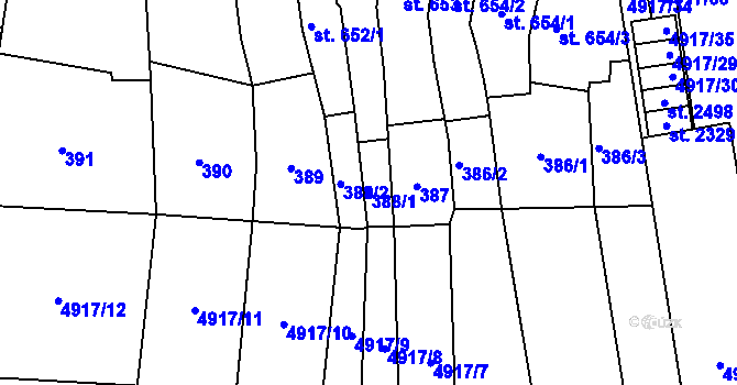 Parcela st. 388/1 v KÚ Kojetín, Katastrální mapa