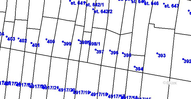 Parcela st. 397 v KÚ Kojetín, Katastrální mapa