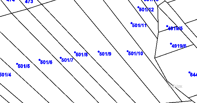 Parcela st. 501/9 v KÚ Kojetín, Katastrální mapa