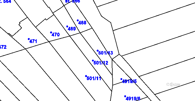 Parcela st. 501/13 v KÚ Kojetín, Katastrální mapa