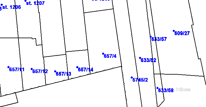 Parcela st. 657/4 v KÚ Kojetín, Katastrální mapa