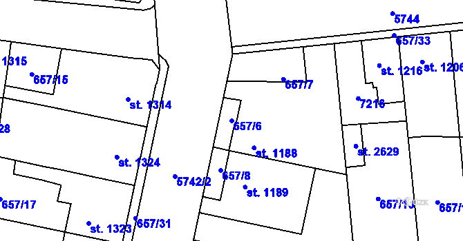 Parcela st. 657/6 v KÚ Kojetín, Katastrální mapa