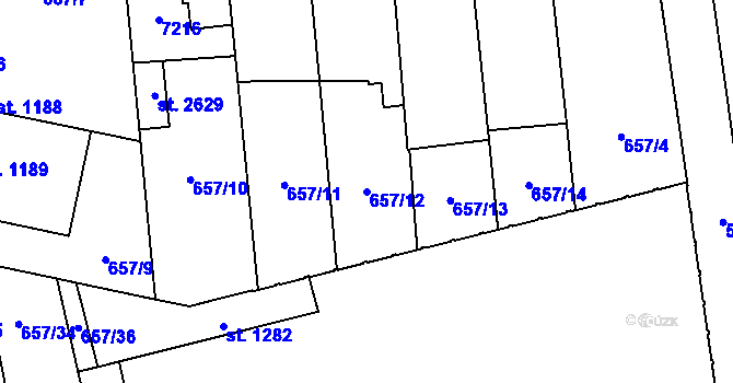 Parcela st. 657/12 v KÚ Kojetín, Katastrální mapa