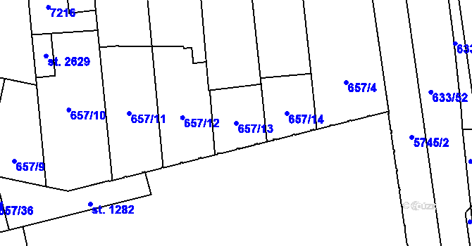 Parcela st. 657/13 v KÚ Kojetín, Katastrální mapa