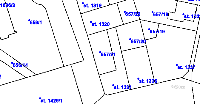 Parcela st. 657/21 v KÚ Kojetín, Katastrální mapa
