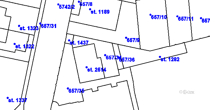 Parcela st. 657/34 v KÚ Kojetín, Katastrální mapa