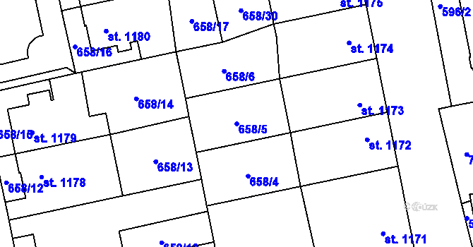 Parcela st. 658/5 v KÚ Kojetín, Katastrální mapa