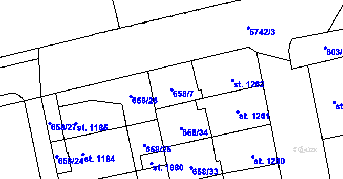 Parcela st. 658/7 v KÚ Kojetín, Katastrální mapa