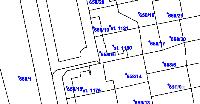 Parcela st. 658/16 v KÚ Kojetín, Katastrální mapa