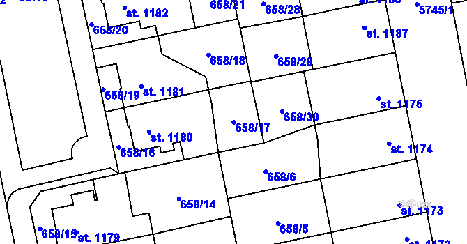 Parcela st. 658/17 v KÚ Kojetín, Katastrální mapa