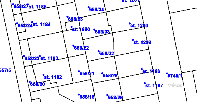 Parcela st. 658/32 v KÚ Kojetín, Katastrální mapa