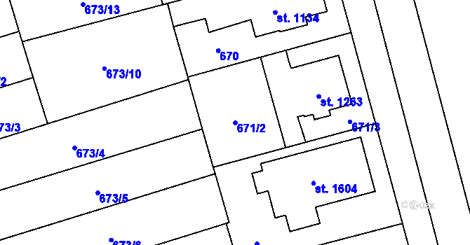 Parcela st. 671/2 v KÚ Kojetín, Katastrální mapa