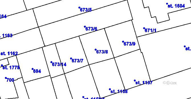 Parcela st. 673/8 v KÚ Kojetín, Katastrální mapa