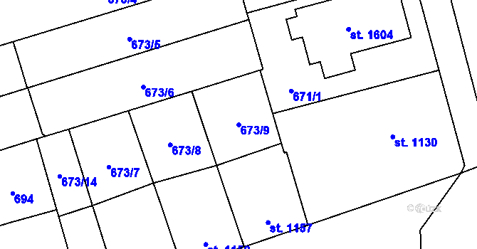 Parcela st. 673/9 v KÚ Kojetín, Katastrální mapa